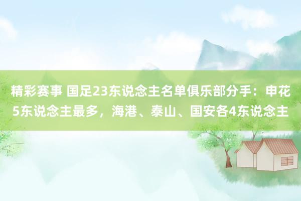 精彩赛事 国足23东说念主名单俱乐部分手：申花5东说念主最多，海港、泰山、国安各4东说念主