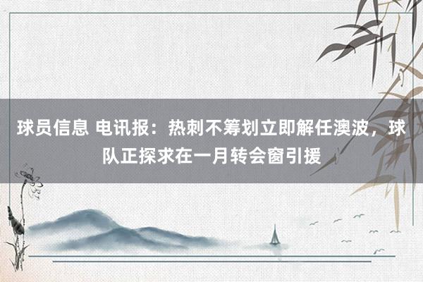 球员信息 电讯报：热刺不筹划立即解任澳波，球队正探求在一月转会窗引援