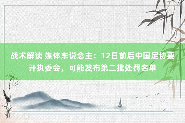 战术解读 媒体东说念主：12日前后中国足协要开执委会，可能发布第二批处罚名单